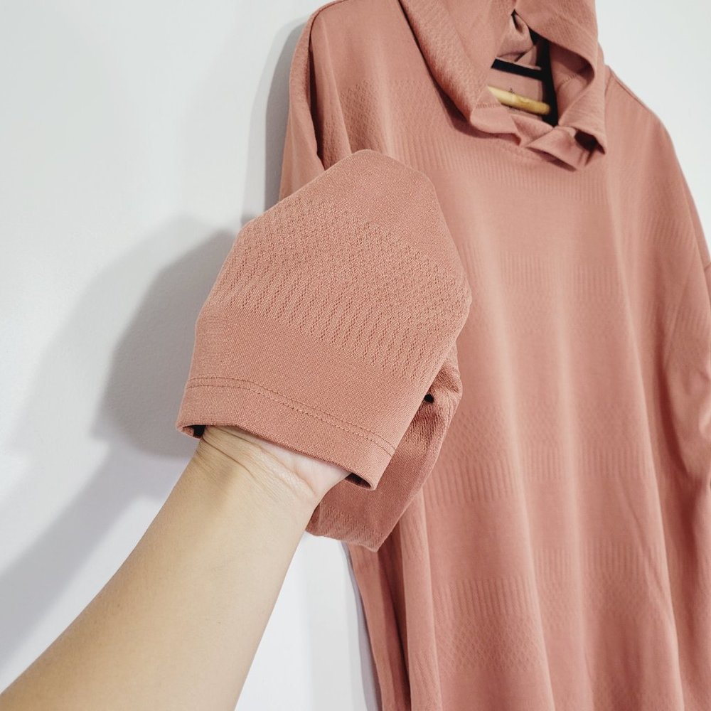 Shambhala Long Sleeve Hooded Athletic Running Shirt Top Muted Peach Pink XL - Picture 2 of 11